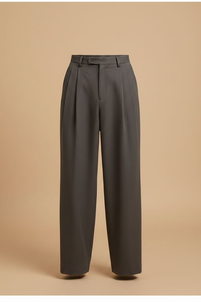 Pantalon À Pince Gris Foncé Plissé Large Décontracté - Polyester - vue 3