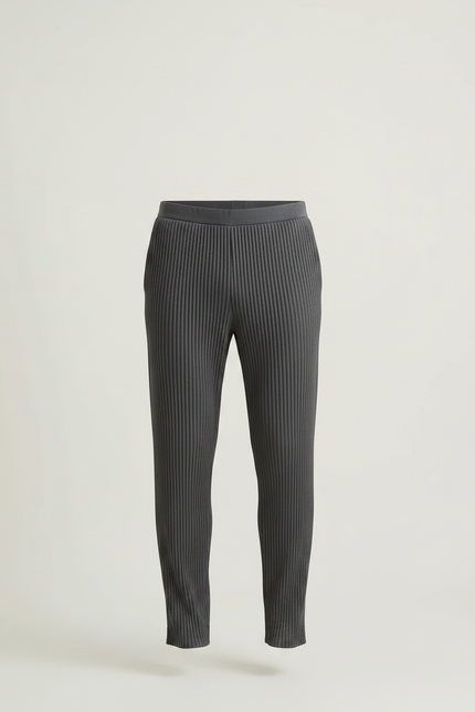 Pantalon À Pince Gris Plissé Droit Casual Homme - Maille - vue 3