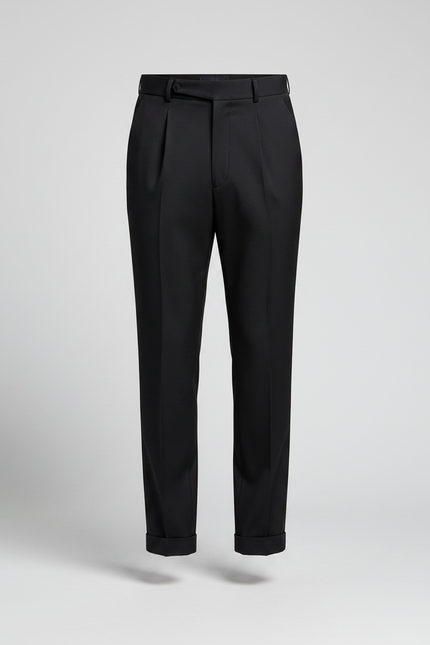 Pantalon À Pince Noir Plissé Droit Ajusté Homme - Gabardine - vue 3