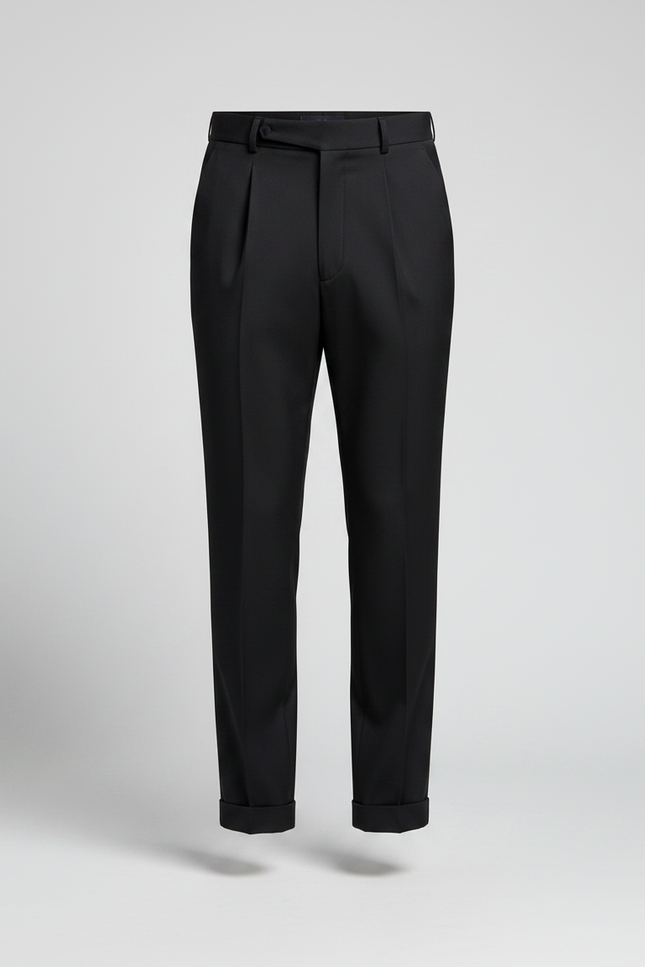 Pantalon À Pince Noir Plissé Droit Ajusté Homme - Gabardine - vue 3