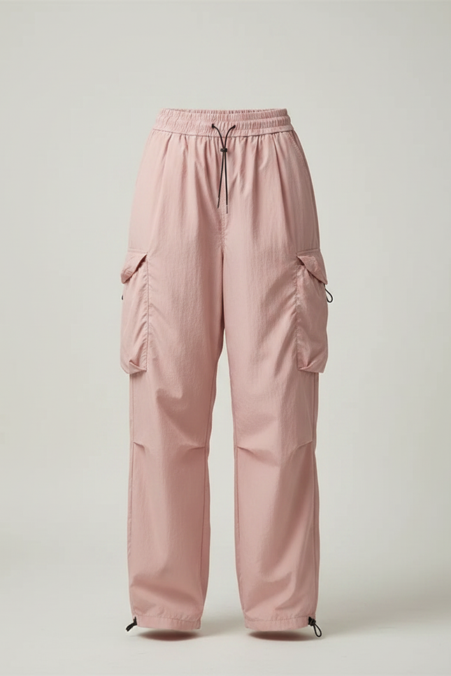 Pantalon À Pince Rose Cargo Ample Fluide Décontracté - Polyester - vue 3