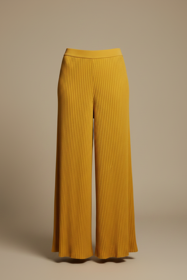 Pantalon À Pince Plissé Ample Jaune Moutarde Fluide - Maille - vue 3