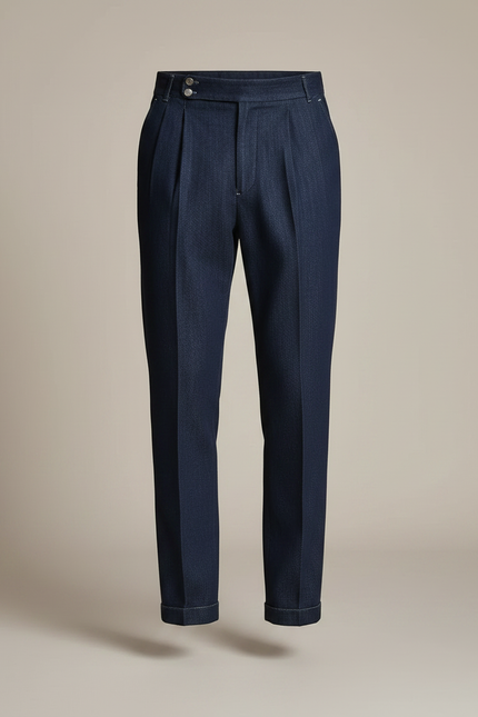 Pantalon À Pince Bleu Denim Plissé Homme Élégant - Marine Jean - vue 3