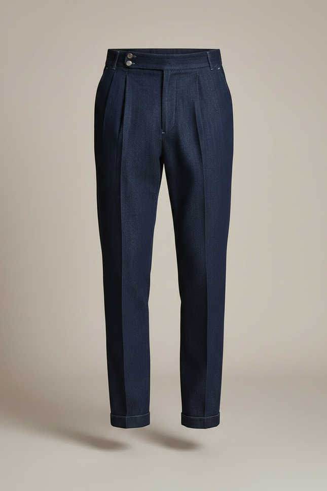 Pantalon À Pince Bleu Denim Plissé Homme Élégant - Marine Jean - vue 3