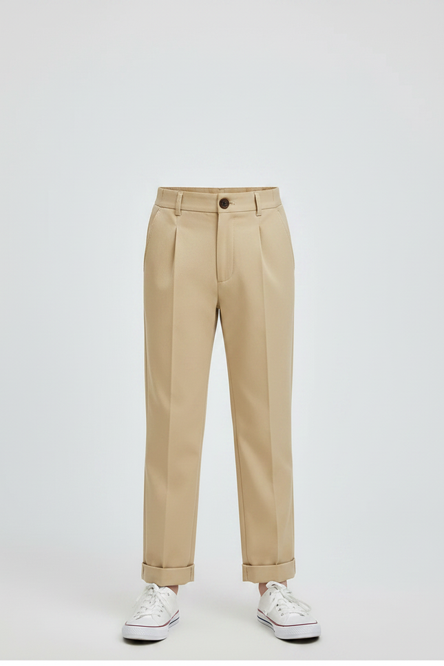 Pantalon À Pince Beige Coton Plissé Droit Enfant - Gabardine - vue 3