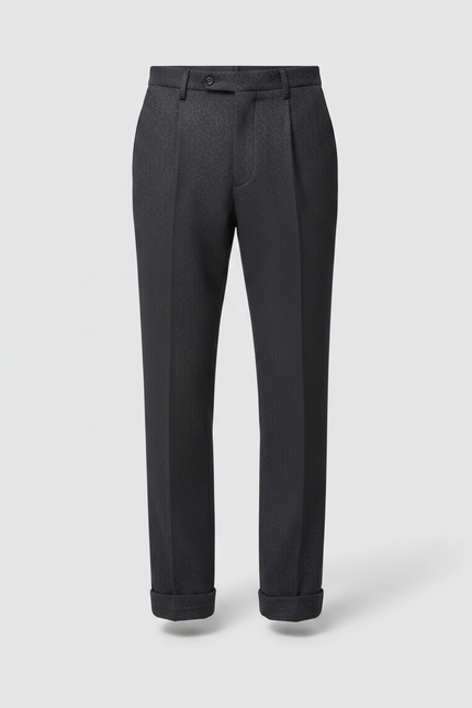 Pantalon À Pince Gris Foncé Laine Plissé Élégant - vue 3