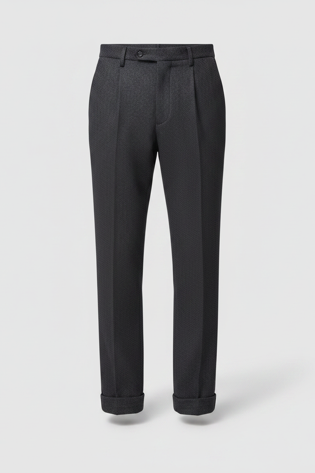 Pantalon À Pince Gris Foncé Laine Plissé Élégant - vue 3