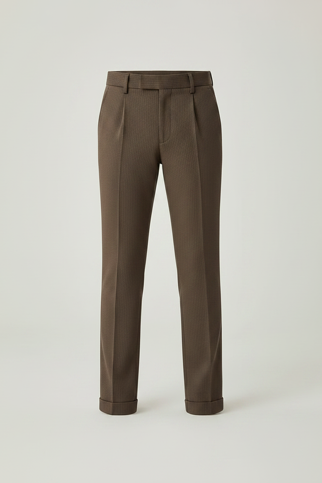 Pantalon À Pince Marron Slim Rayé Garçon Élégant - Gabardine - vue 3