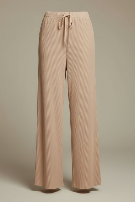 Pantalon À Pince Plissé Fluide Beige Ample Côtelé - Cordé - vue 3