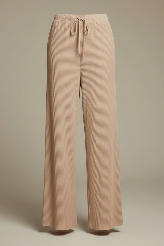 Pantalon À Pince Plissé Fluide Beige Ample Côtelé - Cordé - vue 3