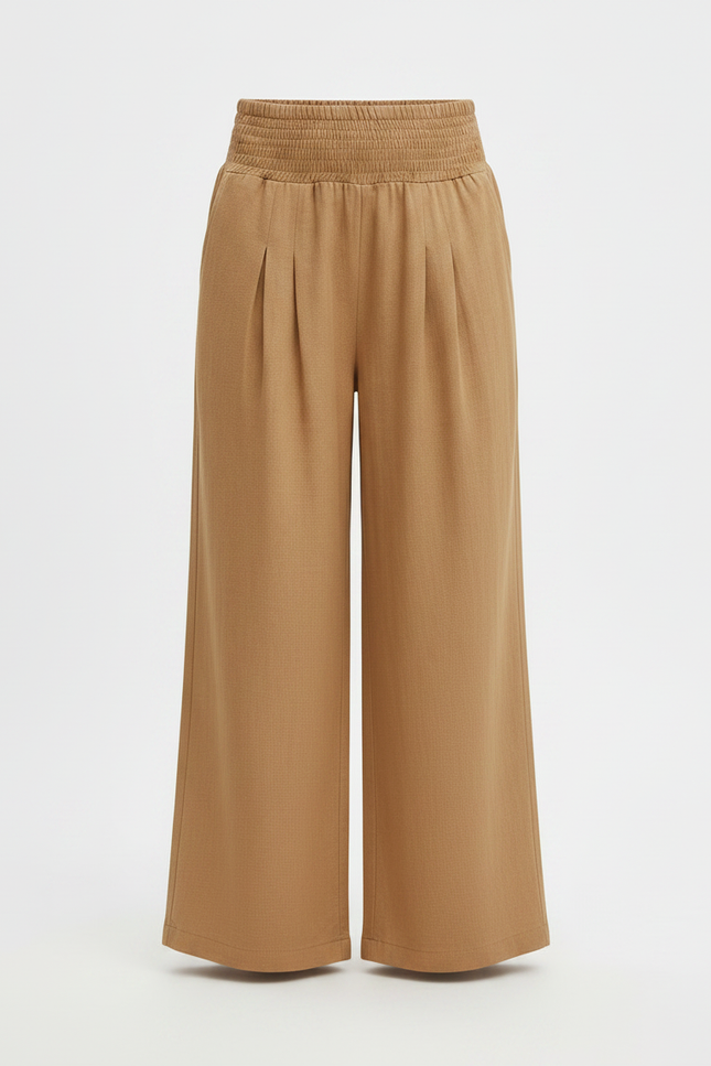 Pantalon À Pince Marron Ample Plissé Confortable - Camel Lin - vue 3