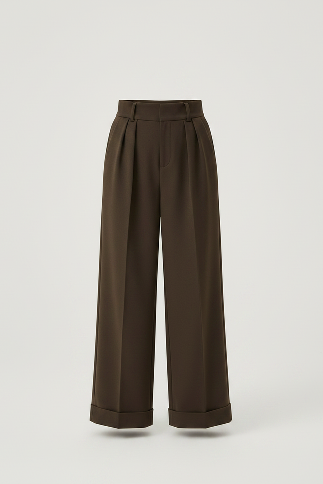 Pantalon À Pince Marron Ample Plissé Ceinturé - Gabardine - vue 3