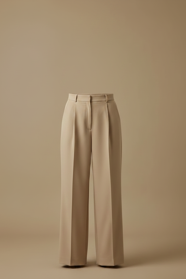 Pantalon À Pince Beige Plissé Ample Chic Élégant - Gabardine - vue 3