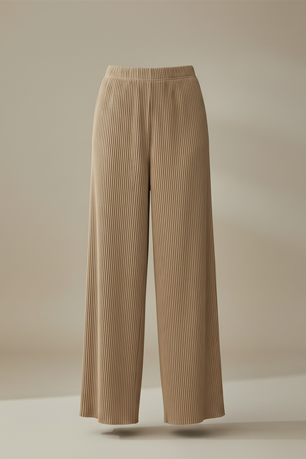 Pantalon À Pince Plissé Ample Beige Décontracté - Maille - vue 3