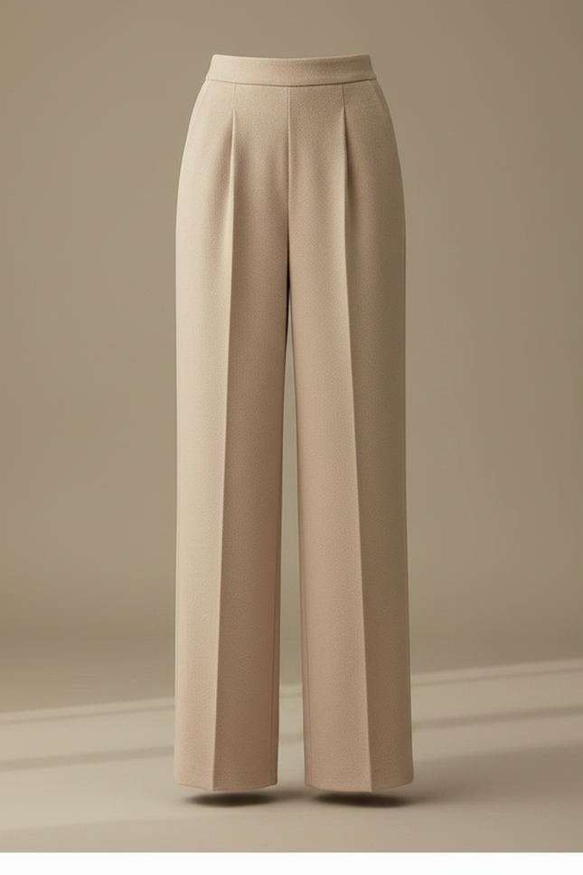 Pantalon À Pince Beige Ample Taille Haute Élégant - Laine - vue 3