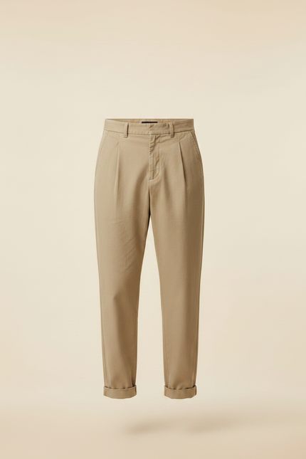 Pantalon À Pince Kaki Coton Loose Plissé Décontracté - vue 3
