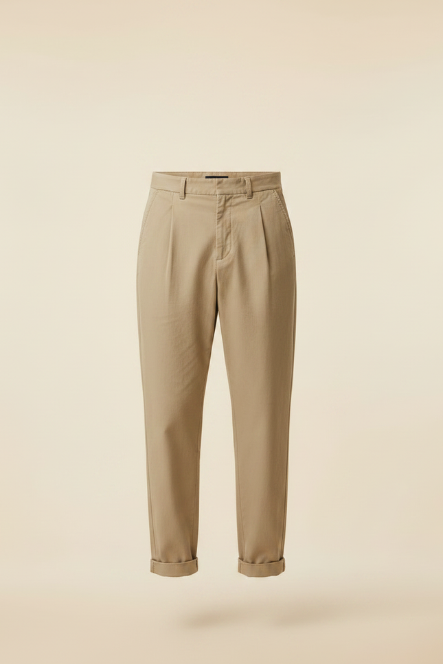 Pantalon À Pince Kaki Coton Loose Plissé Décontracté - vue 3