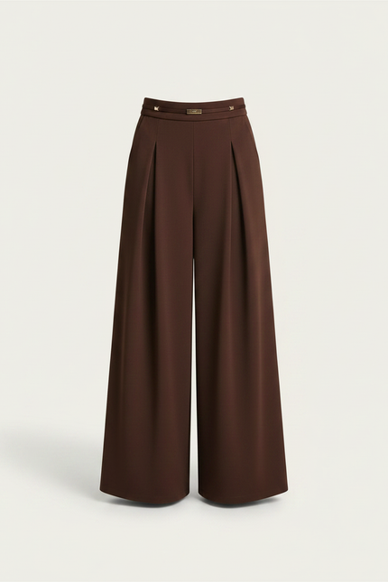 Pantalon À Pince Marron Ample Fluide Élégant Femme - Polyester - vue 3