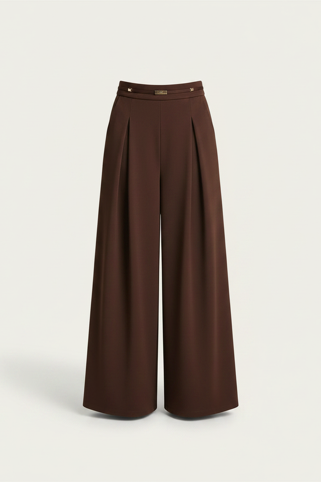 Pantalon À Pince Marron Ample Fluide Élégant Femme - Polyester - vue 3