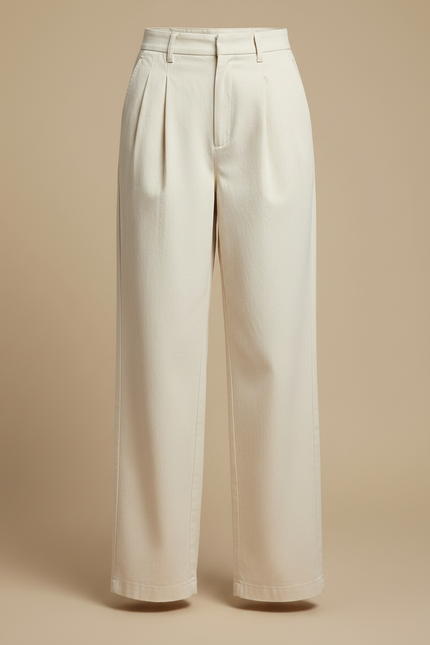 Pantalon À Pince Écru Ample Décontracté Femme - Beige Toile - vue 3