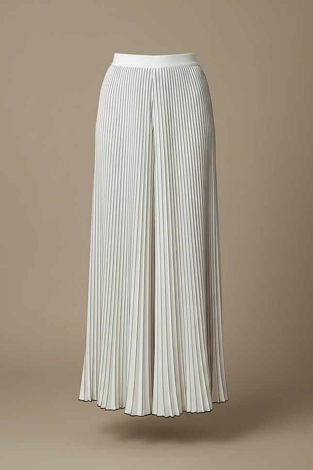 Pantalon À Pince Plissé Blanc Fluide Élégant Femme - Polyester - vue 3