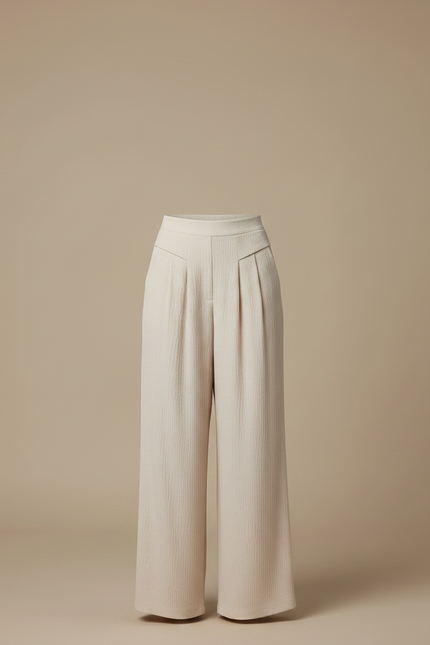 Pantalon À Pince Crème Fluide Ample Décontracté Plissé - Beige Lin - vue 3