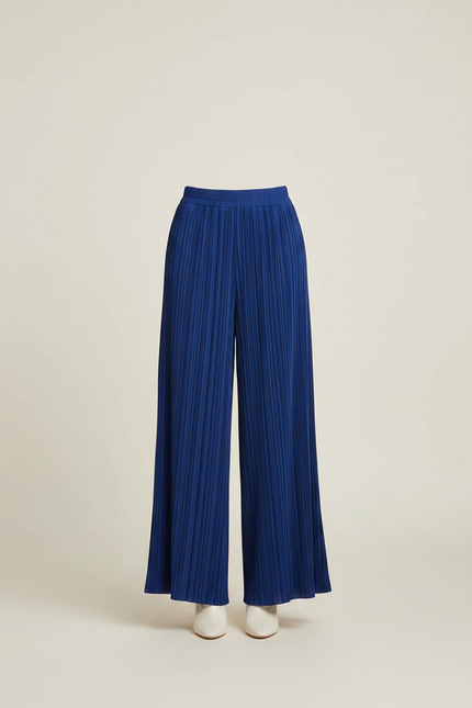 Pantalon À Pince Bleu Plissé Ample Fluide Élégant - Polyester - vue 3