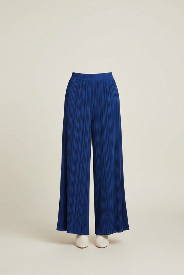 Pantalon À Pince Bleu Plissé Ample Fluide Élégant - Polyester - vue 3
