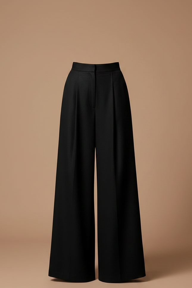 Pantalon À Pince Noir Ample Fluide Taille Haute Femme - Viscose - vue 3