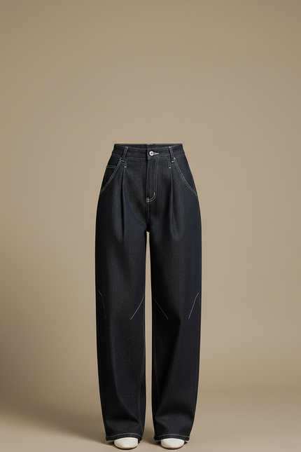 Pantalon À Pince Denim Plissé Ample Décontracté Femme - Marine Jean - vue 3