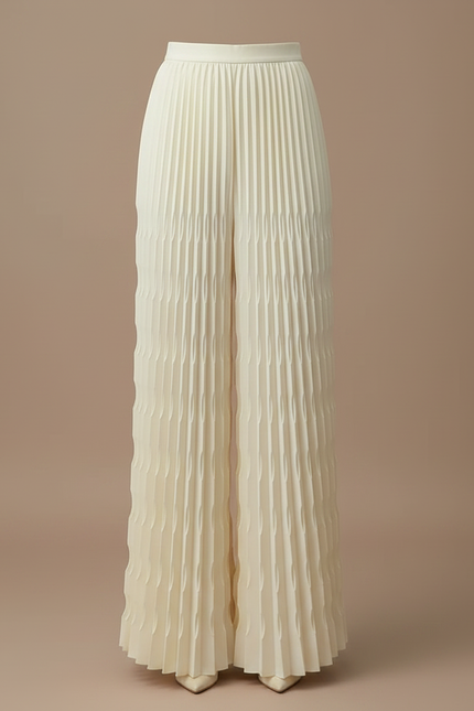 Pantalon À Pince Plissé Écru Ample Fluide Élégant - Beige Polyester - vue 3