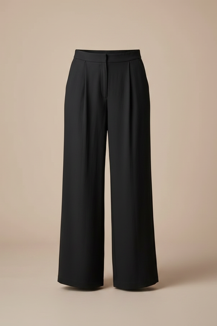 Pantalon À Pince Noir Fluide Élégant Plissé Femme - Polyester - vue 3