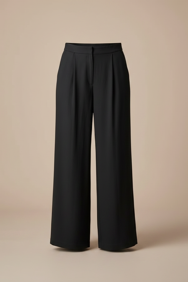 Pantalon À Pince Noir Fluide Élégant Plissé Femme - Polyester - vue 3