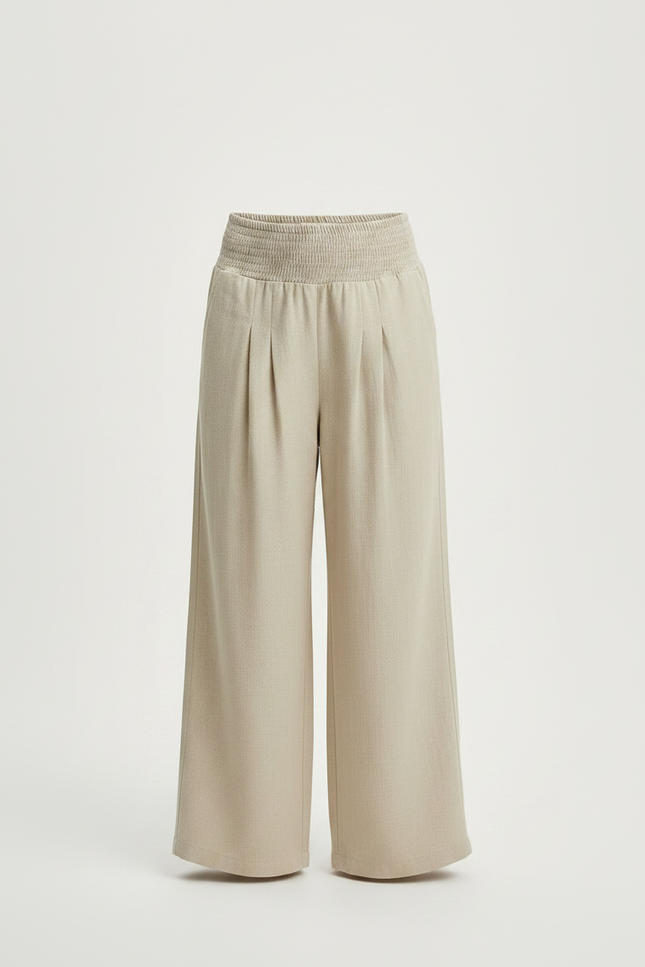 Pantalon À Pince Beige Ample Plissé Décontracté - Lin - vue 3