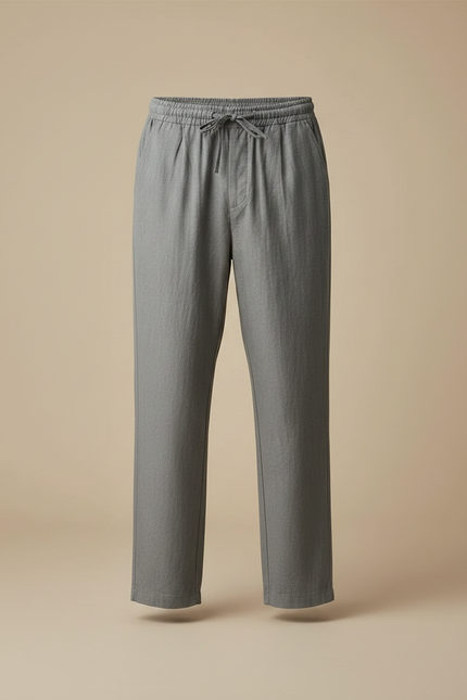 Pantalon À Pince Gris Coton Décontracté Ample Cordon - Lin - vue 3