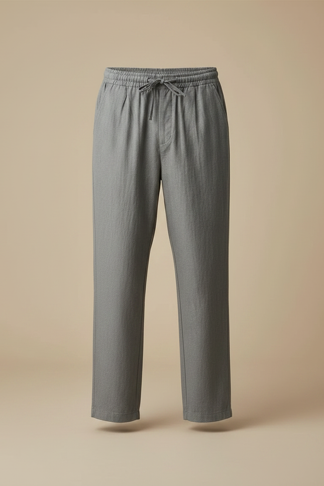 Pantalon À Pince Gris Coton Décontracté Ample Cordon - Lin - vue 3