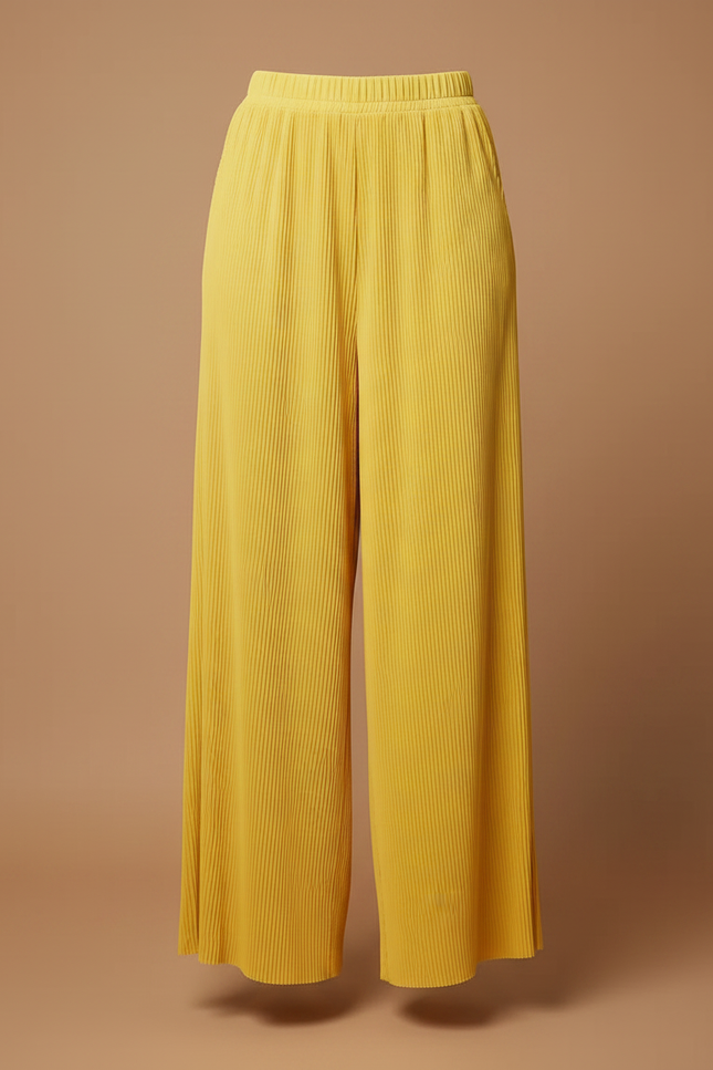 Pantalon À Pince Plissé Jaune Fluide Ample Décontracté - Polyester - vue 3
