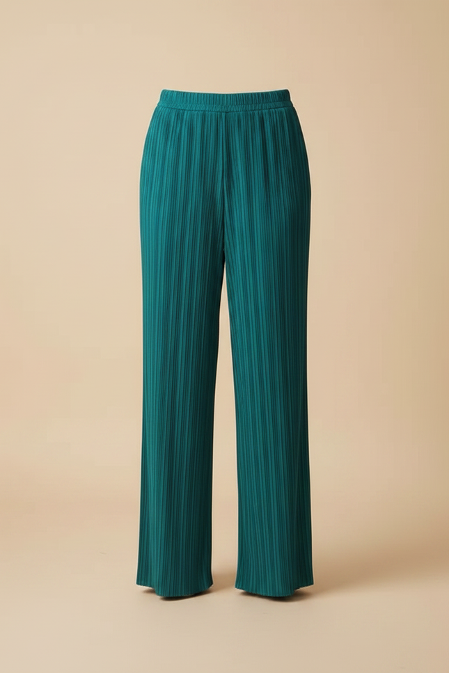 Pantalon À Pince Plissé Fluide Ample Vert Émeraude Élégant - Polyester - vue 3