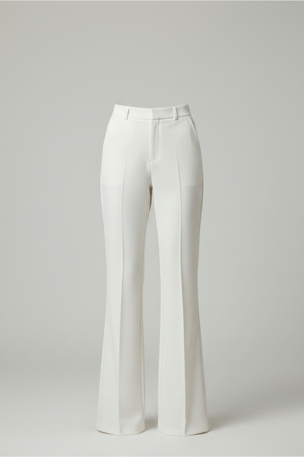 Pantalon À Pince Blanc Taille Haute Évasé Élégant Femme - Polyester - vue 3