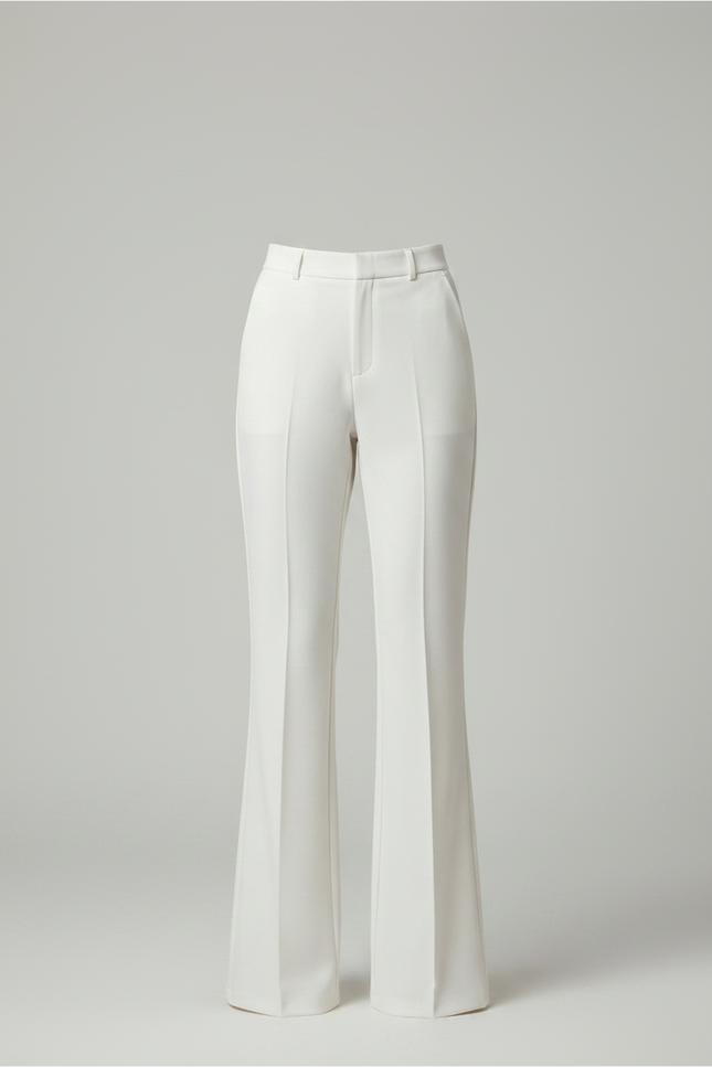 Pantalon À Pince Blanc Taille Haute Évasé Élégant Femme - Polyester - vue 3