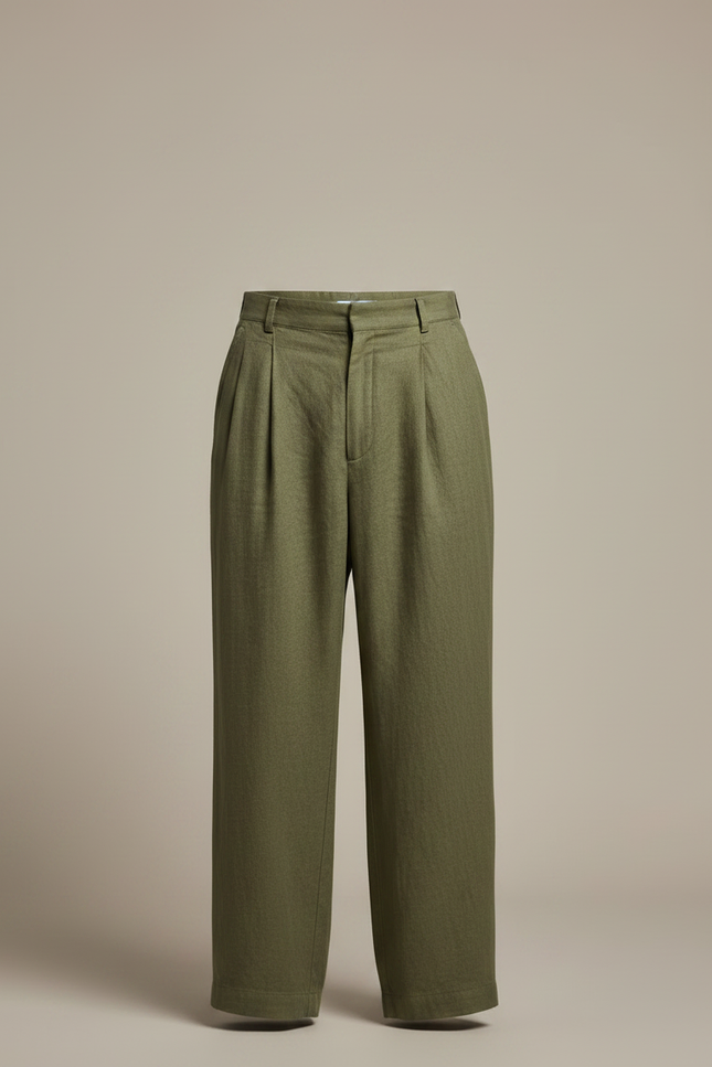Pantalon Lin À Pince Homme - Kaki - vue 3