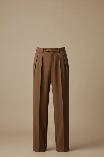 Pantalon À Pince Marron Droit Plissé Décontracté Homme - Gabardine - vue 3