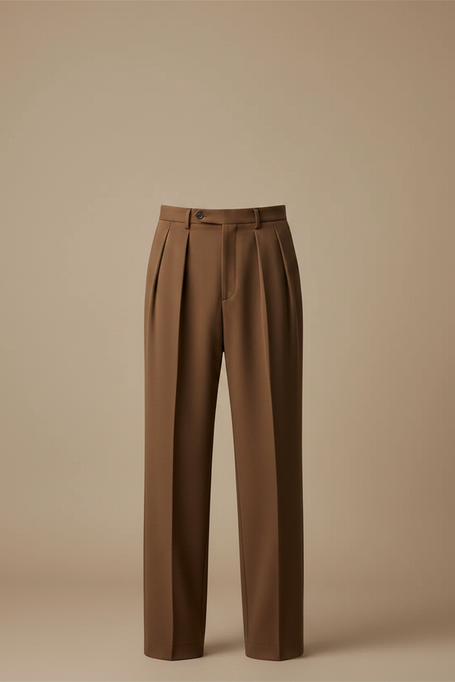 Pantalon À Pince Marron Droit Plissé Décontracté Homme - Gabardine - vue 3