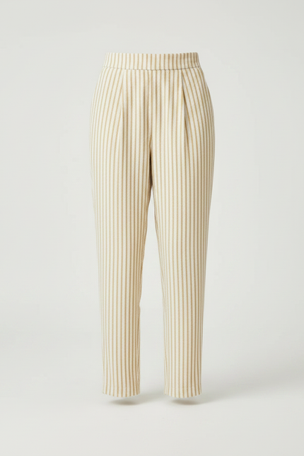Pantalon À Pince Rayé Beige Décontracté Tapered Femme - Lin - vue 3