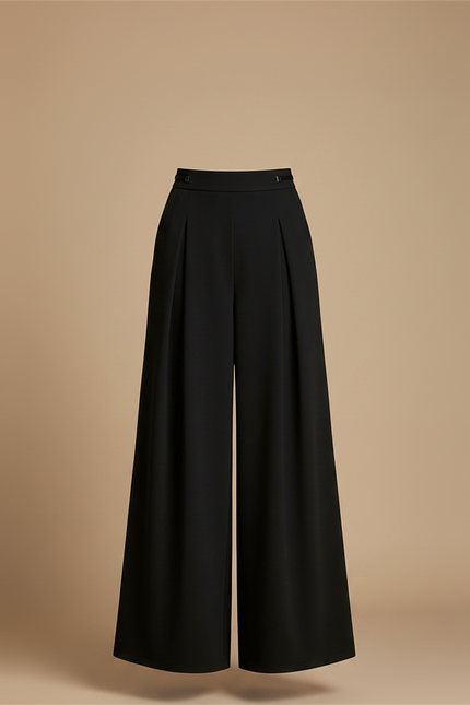 Pantalon À Pince Noir Ample Fluide Taille Haute Élégant - Polyester - vue 3