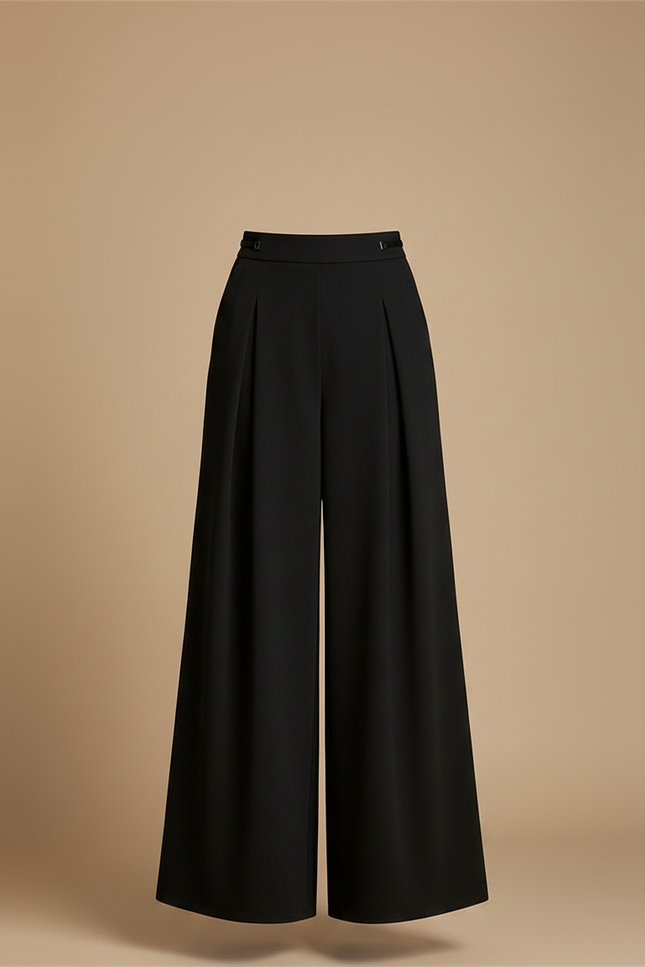 Pantalon À Pince Noir Ample Fluide Taille Haute Élégant - Polyester - vue 3