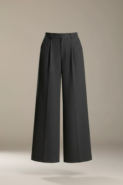 Pantalon À Pince Gris Foncé Laine Ample Plissé Élégant - vue 3
