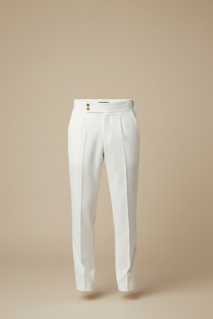 Pantalon À Pince Blanc Cassé Plissé Élégant Slim Homme - Gabardine - vue 3