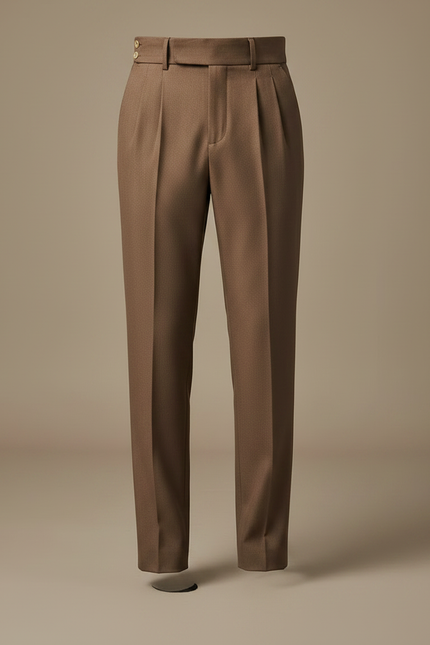 Pantalon À Pince Marron Taille Haute Élégant Homme - Gabardine - vue 3