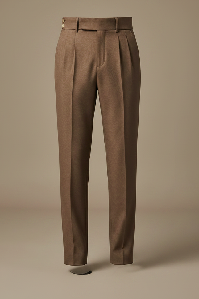 Pantalon À Pince Marron Taille Haute Élégant Homme - Gabardine - vue 3